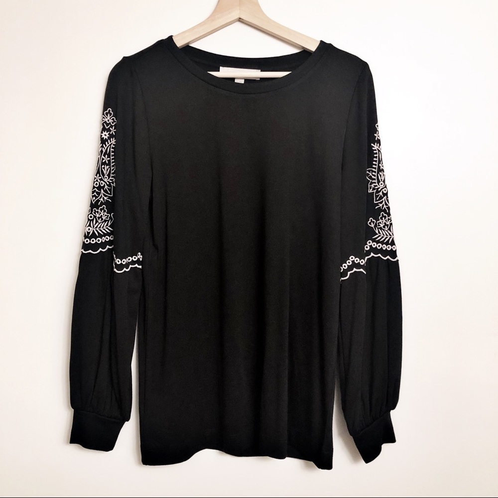 LOFT | NWT Long Balloon Sleeve Embroidered Top
